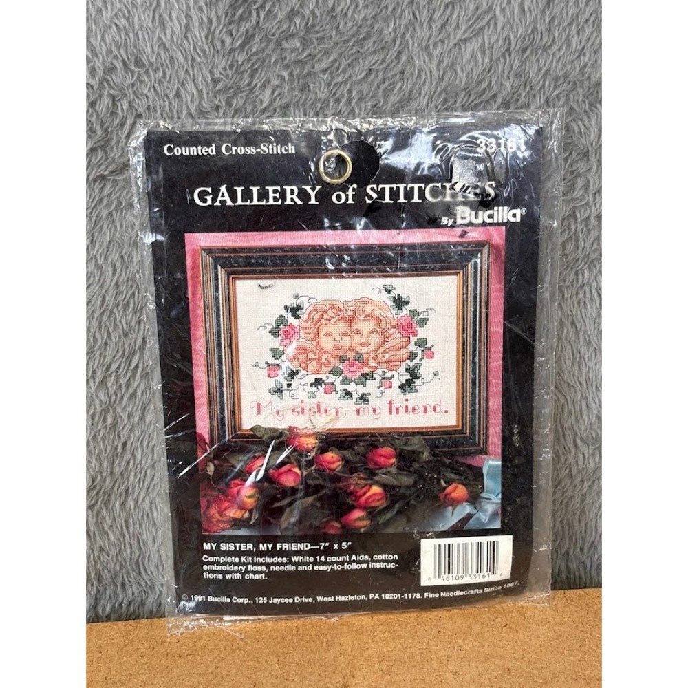 Bucilla My Sister My Friend Counted Cross Stitch Kit 33161 Vintage 1991 7x5 Rose